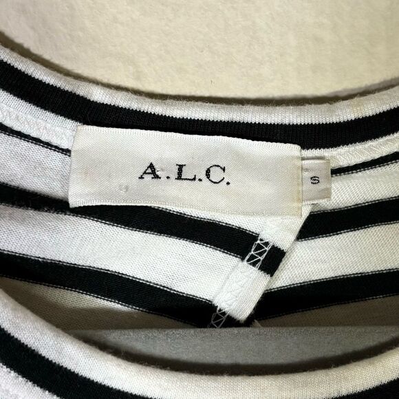 A.L.C. Fay Mini White Black Dress Striped Knot Back Long Sleeve Size S - Picture 6 of 7